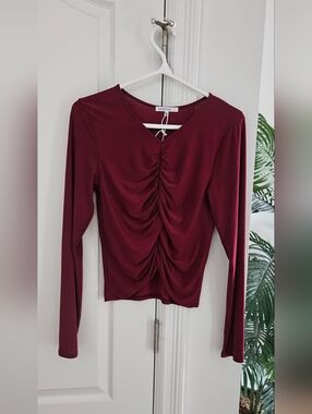 Antistar Wine Ruched Long-Sleeve Tee